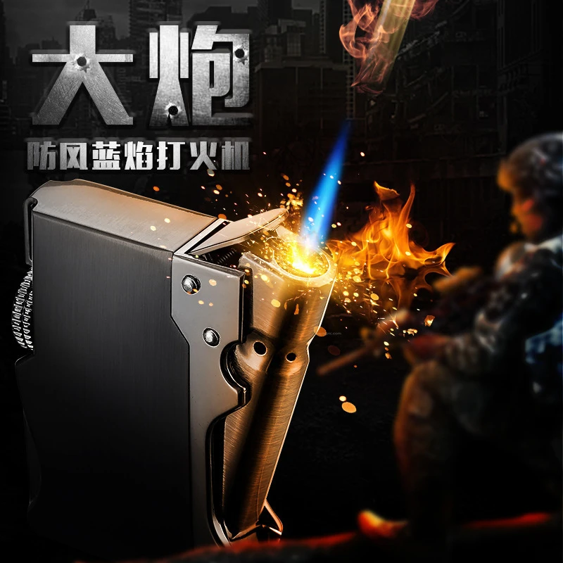 新款焦点打火机创意高档耐用蓝焰直冲充气防风火机定制刻字送男友