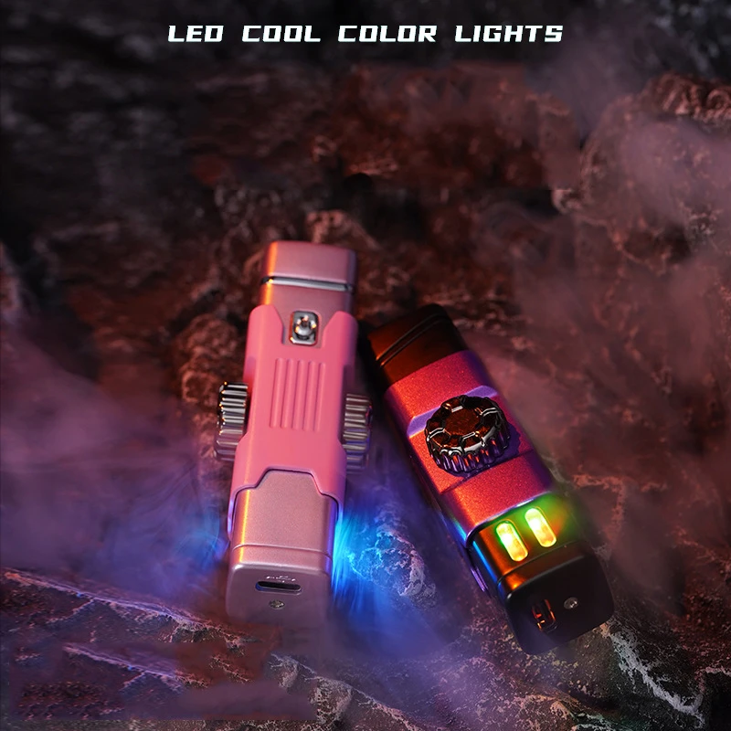 新款双打电弧打火机创意个性高颜值陀螺旋能量柱解压充电打火机潮