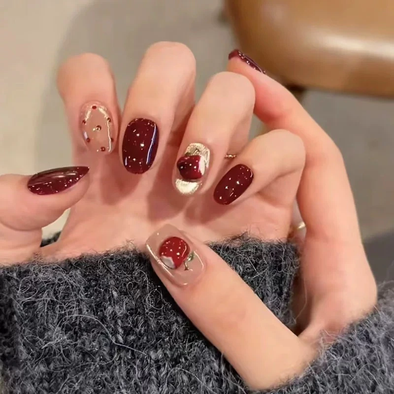 【平安果】珊瑚纪显白冰透AB美甲气质温柔专用新款纯手工穿戴甲