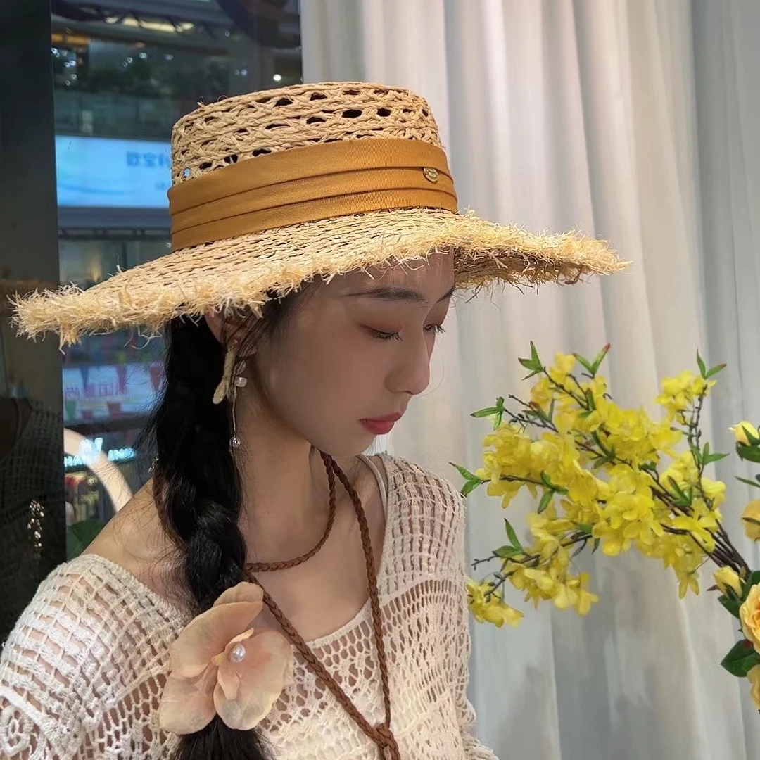 广州唐乐乐～新款夏季优雅镂空毛边编织遮阳沙滩帽太阳帽时尚草帽