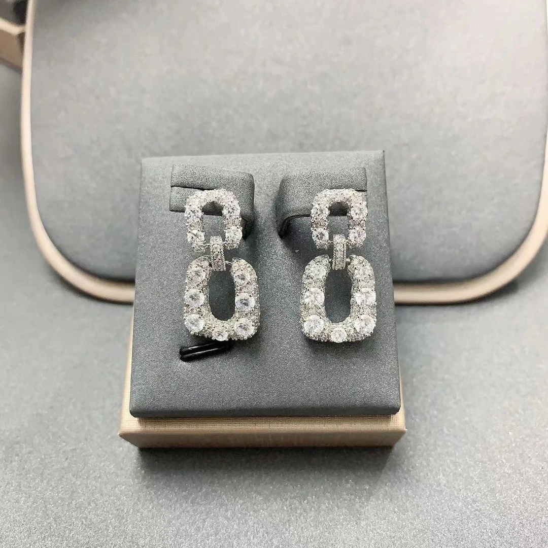 铜合金合成锆石耳饰 1755时尚新款潮流几何图形耳饰