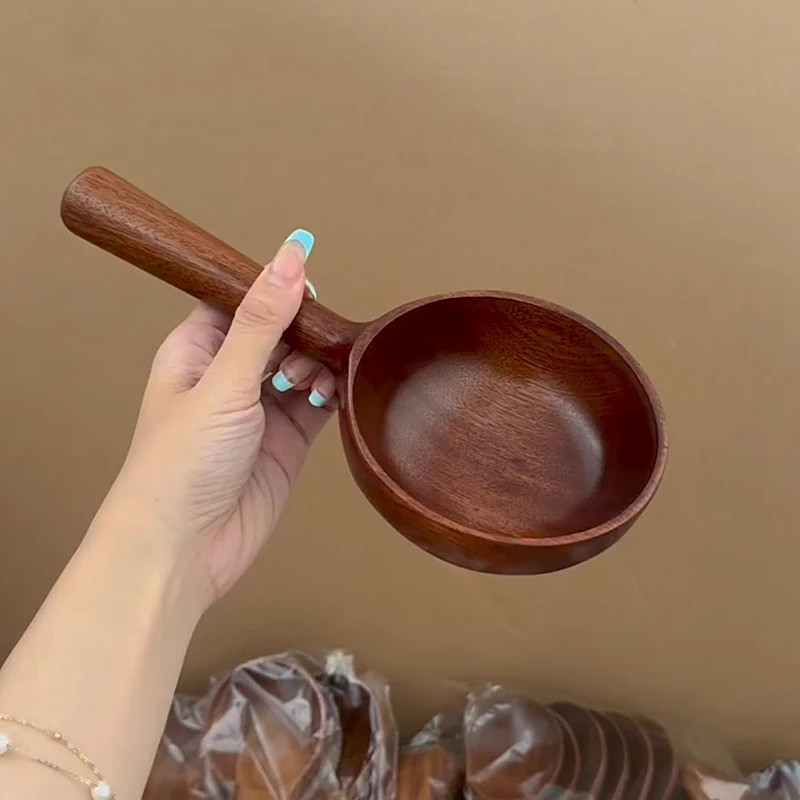 嗦粉汤勺木勺子长柄喝汤勺拉面勺饭勺吃饭家用长柄勺吃播干饭大勺