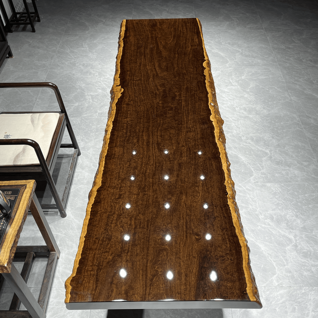 非洲黑檀木尺寸：239×68-77x7实木大板茶桌新中式办公会议桌