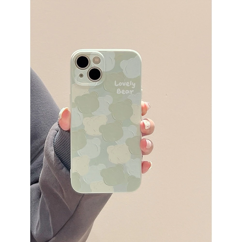 小清新绿色硅胶小熊适用iphone1514ProMax手机壳苹果13全包防摔壳