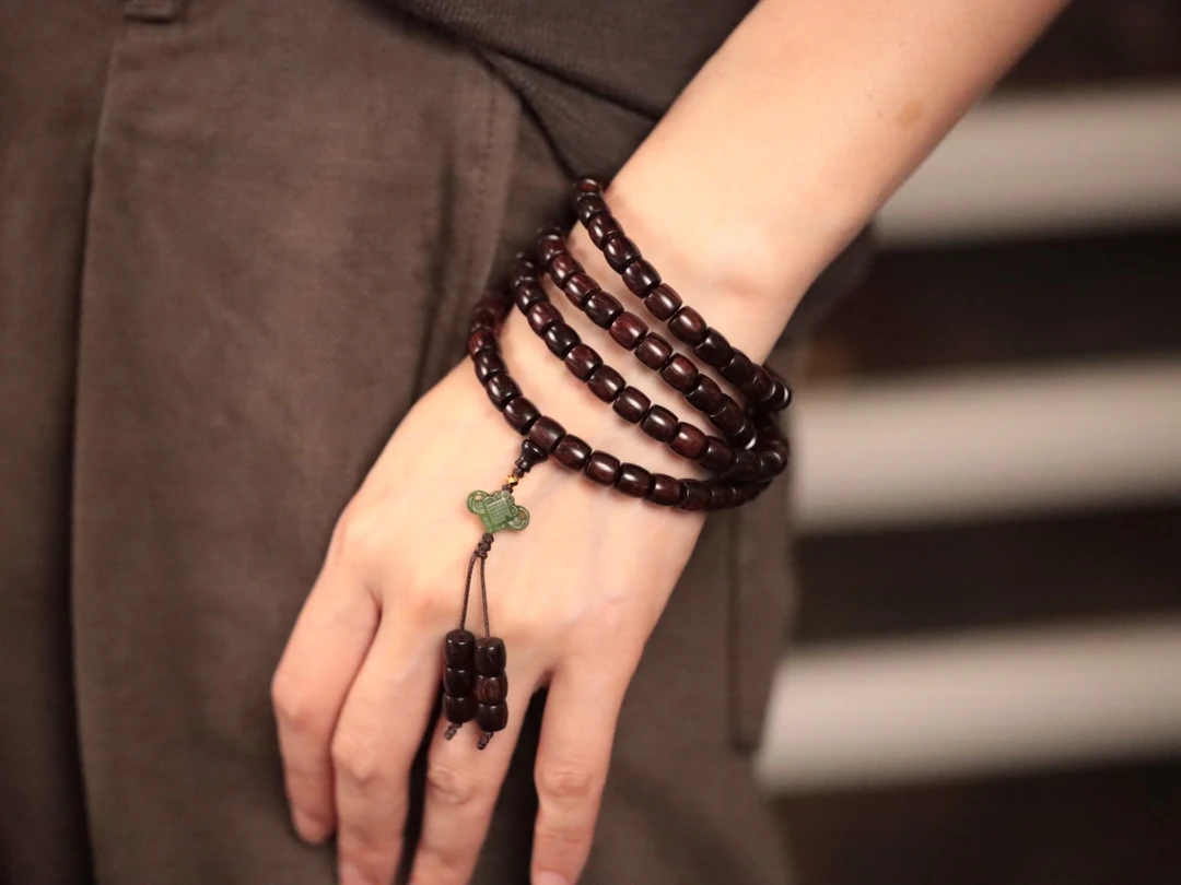 海南黄花梨7x7x108颗直切多圈【中国结】木带宝手串【18k金：0.06g】