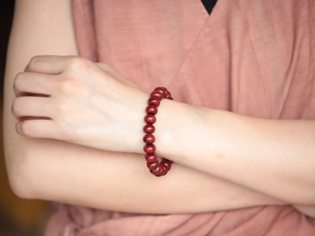 印度小叶紫檀8x11mm算盘珠金星单圈手串