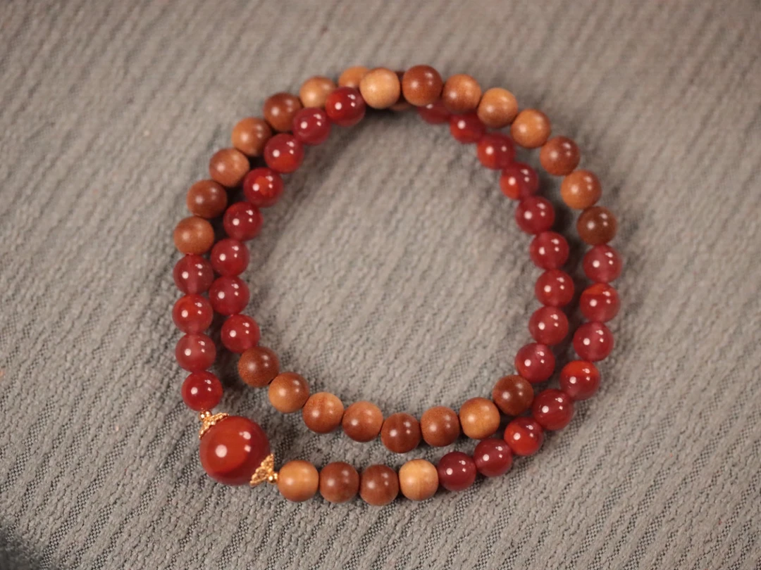 印度老山檀香6mm横纹双圈【南红】木带宝