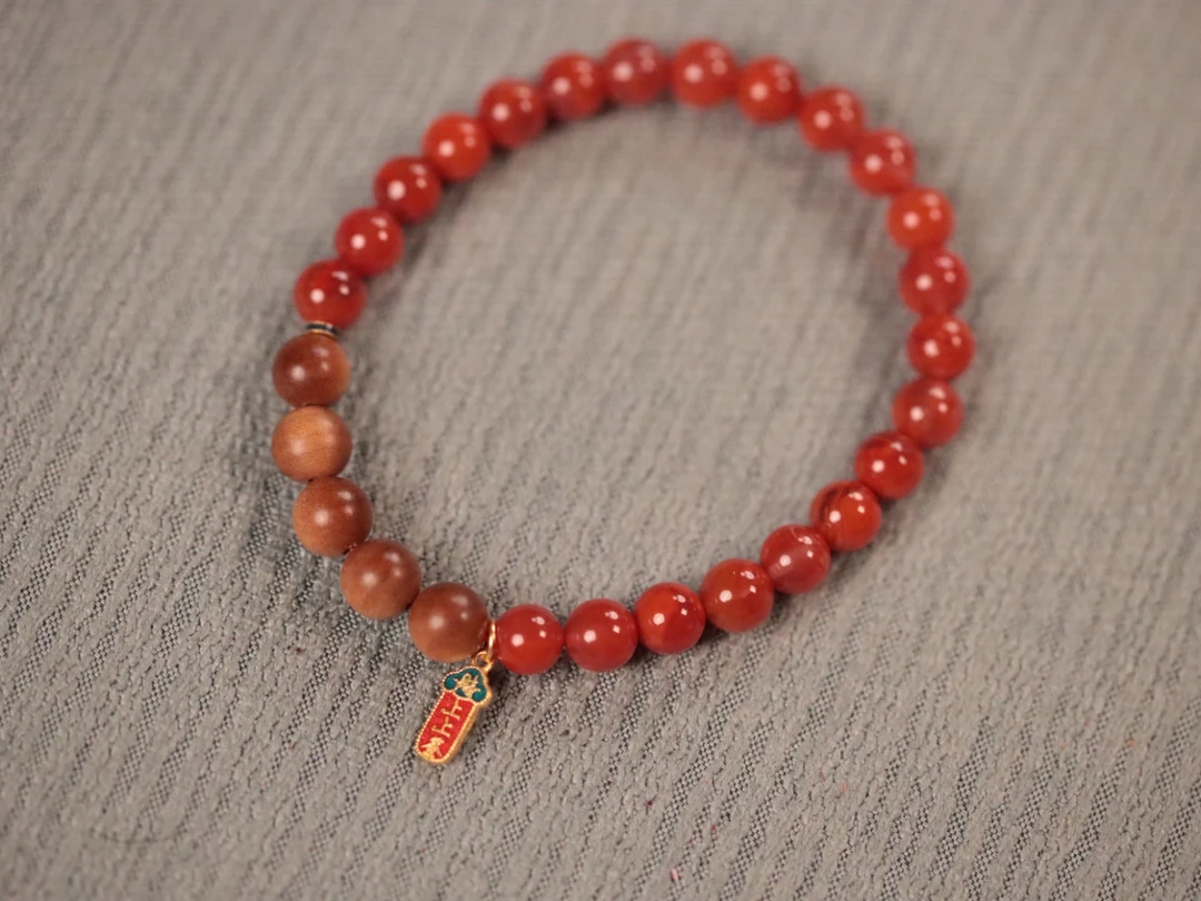 南红玛瑙冰飘6mm+【花容月貌】单圈手串【上上签】配老山檀香7mm横纹