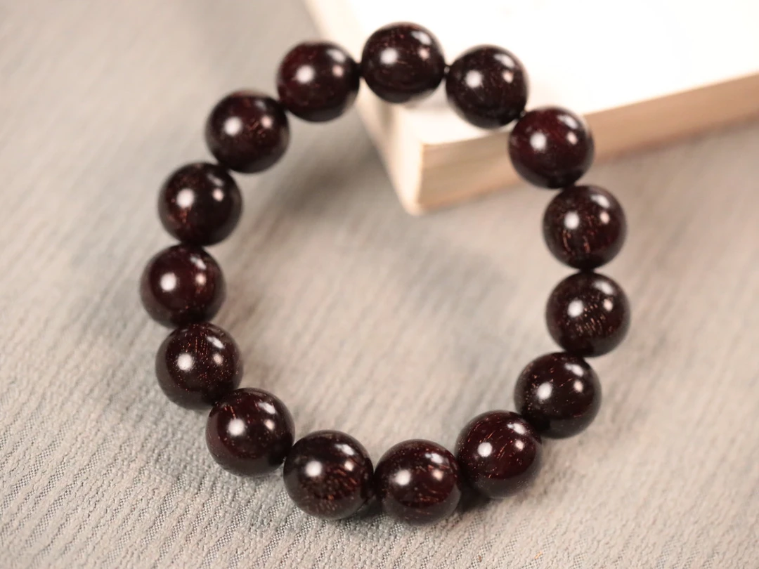 印度小叶紫檀1.5cm【满金星】单圈手串