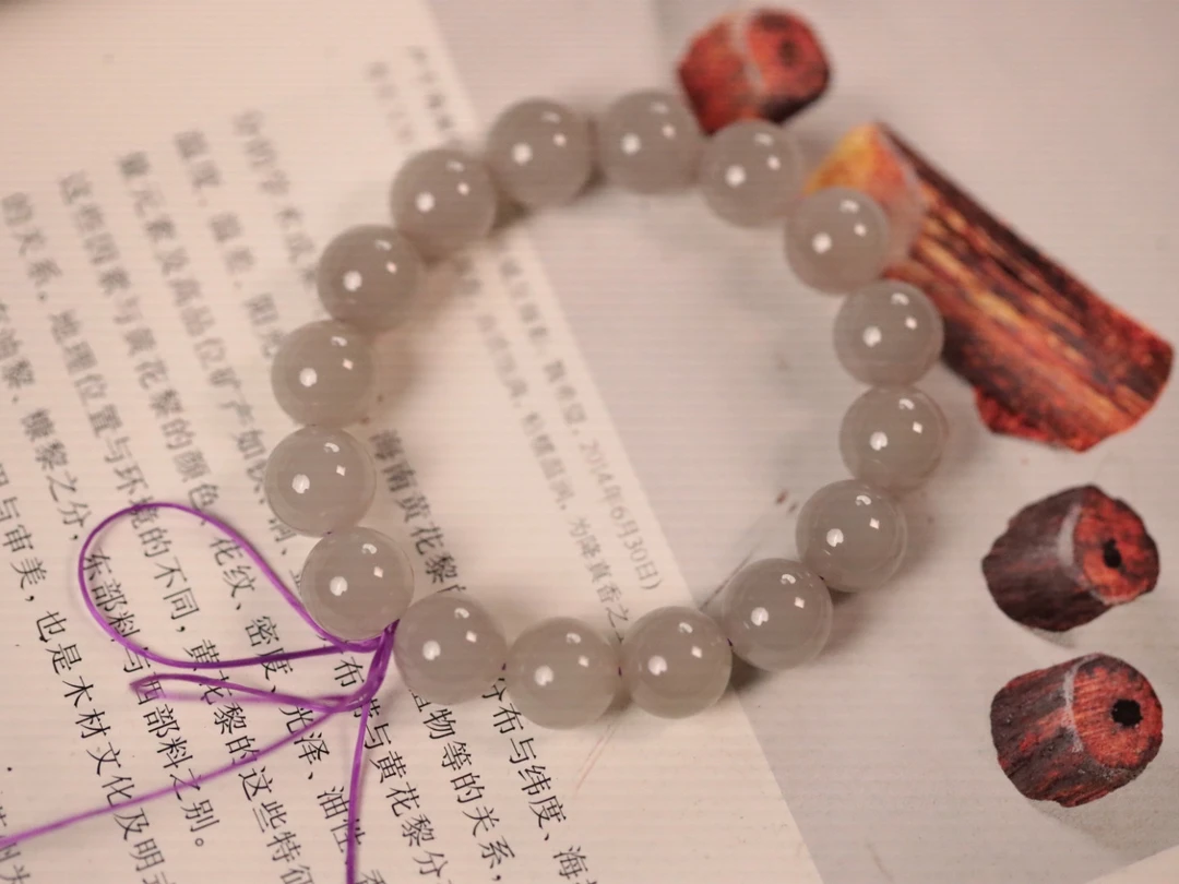 和田玉【烟灰紫】1.2cm单圈手串