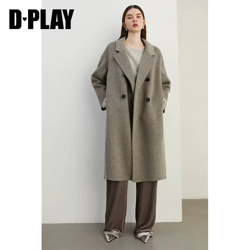 凯温秋冬毛绒系列经典简约中长款双面呢双排扣加厚双面毛绒大衣