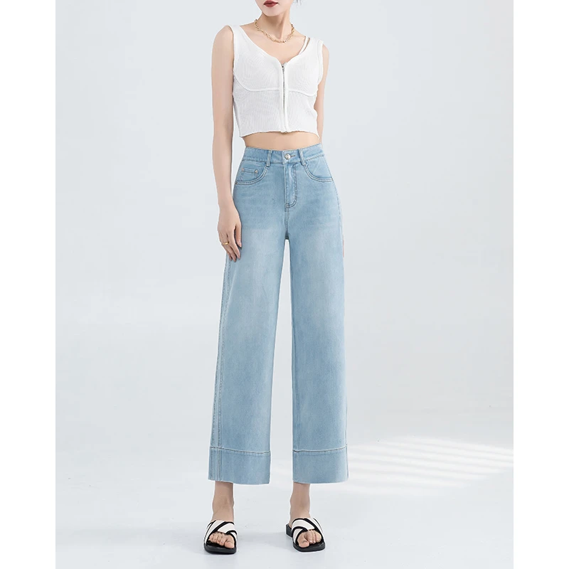 夏季薄款阔腿牛仔裤女2025新款时髦高级感宽松遮胯显瘦垂感九分裤