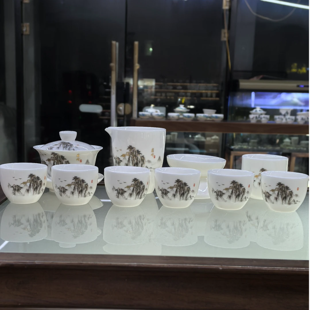 言泥家用创意轻奢茶具一整套山水画大号商用茶具套装茶具茶壶