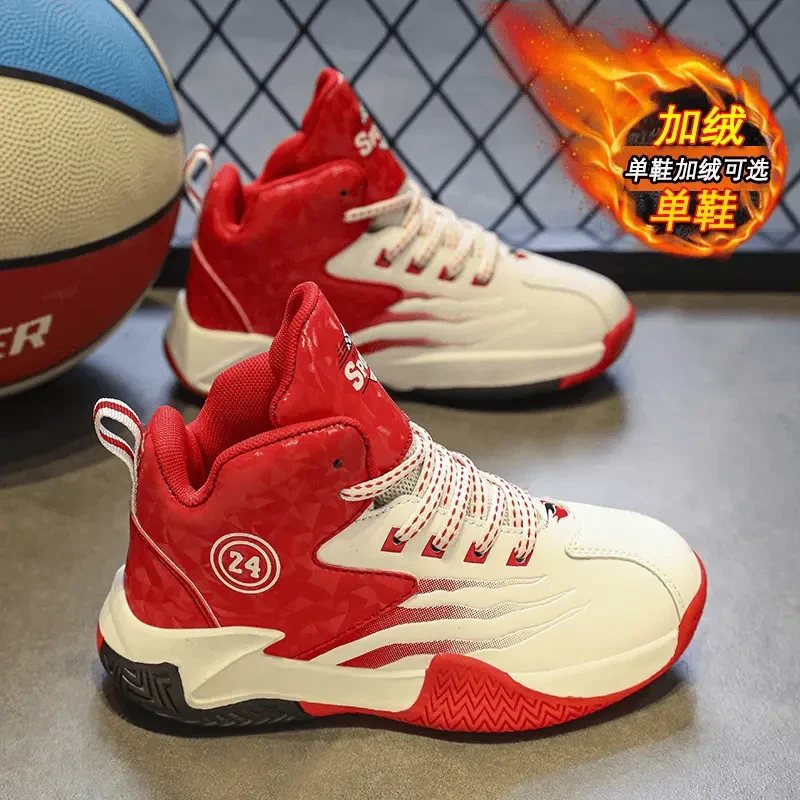 ABC儿童篮球鞋男童鞋2024冬季防水运动球鞋中大童防滑加绒二棉鞋