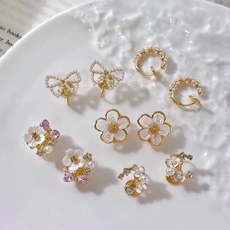 合金合成锆石耳饰 精致花朵蚊香盘耳夹女气质百搭复古法式小众ins