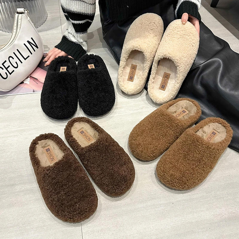 厚底内增高包头毛毛拖鞋女外穿2024秋冬新款勃肯软底防滑毛绒棉拖