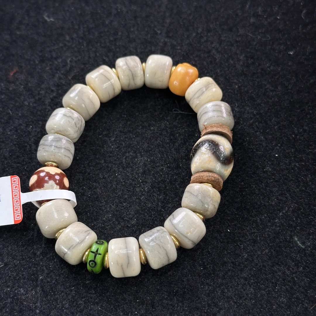 清代 DZ7704 老型白化桶型玛瑙 多宝手串-FS 文玩/收藏/评级