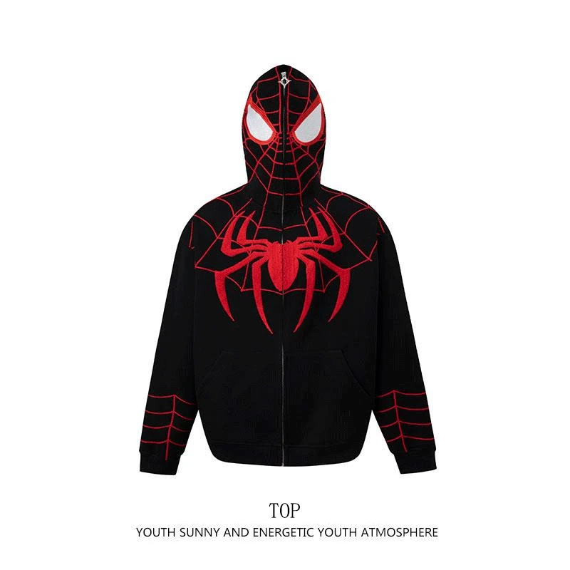 hiphop蜘蛛侠拉链连帽卫衣男女美式潮牌设计感动漫SpiderMan外套
