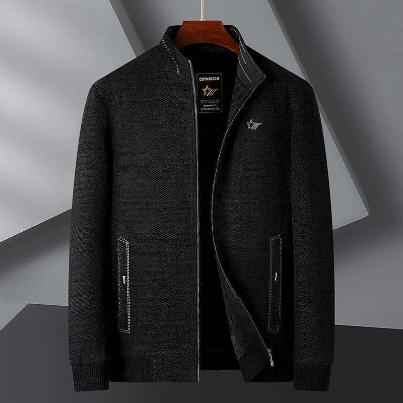 秋冬厚款男士加肥加大码时尚休闲立领雪尼尔加绒夹克男胖子厚外套
