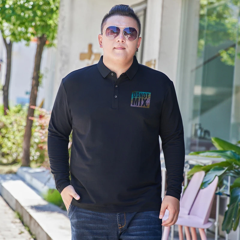 男士加肥加大码基础款长袖polo衫印花宽松百搭打底翻领T恤男秋
