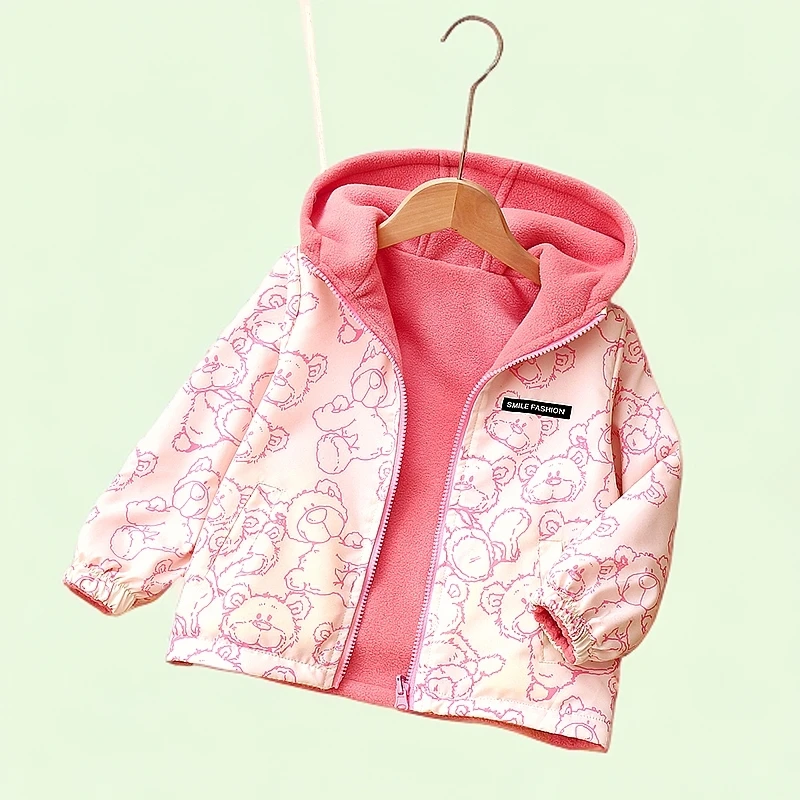 儿童冲锋衣加绒小中大两面穿冲锋衣保暖男女童亲子男大童加厚外套