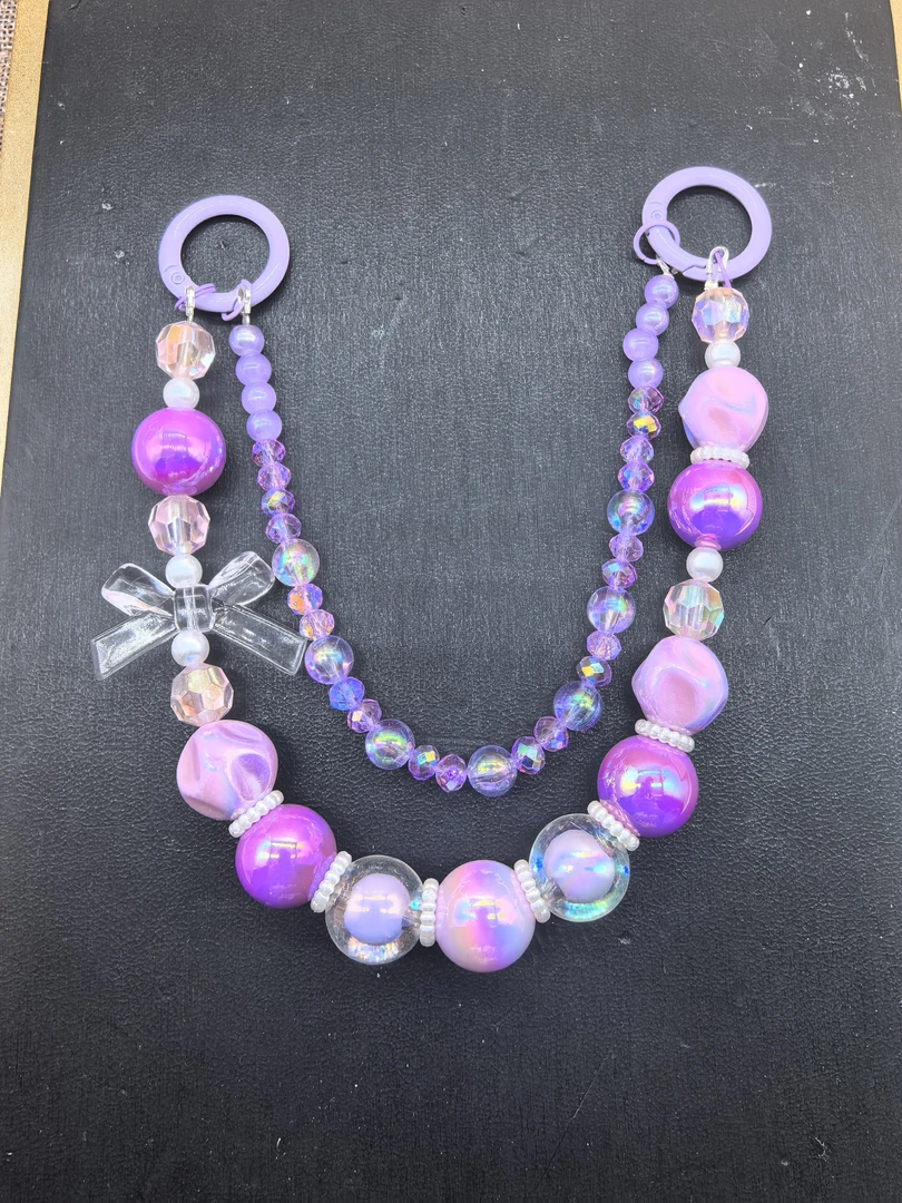 卡通紫色挂绳系列水晶萌粒亚克力手机链女钥匙扣挂件汽车钥匙链