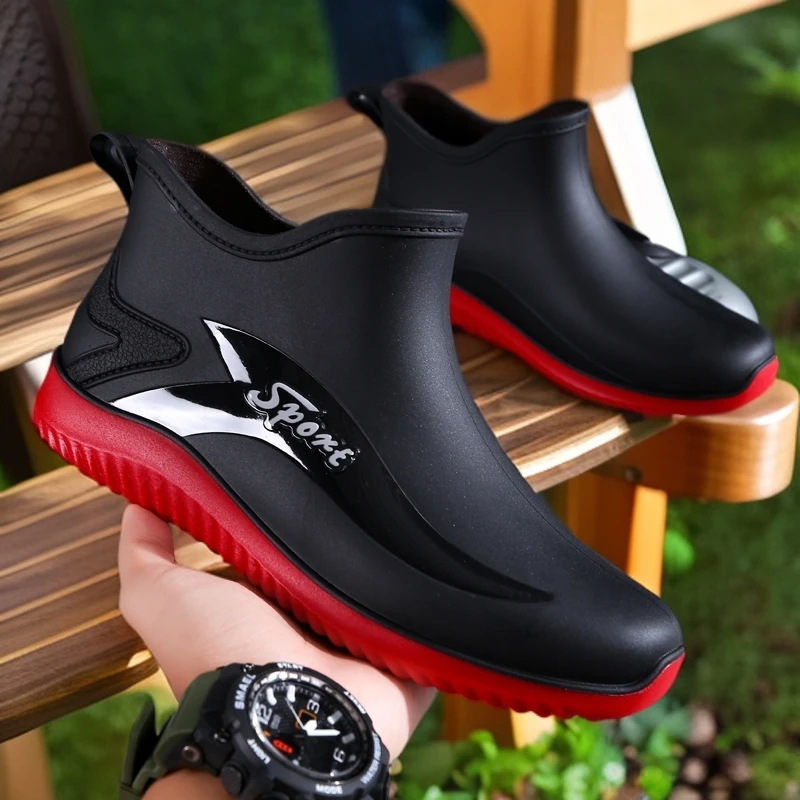 男士时尚雨鞋保暖雨靴短筒休闲潮流厚底加厚低帮轻便韩版防水鞋男