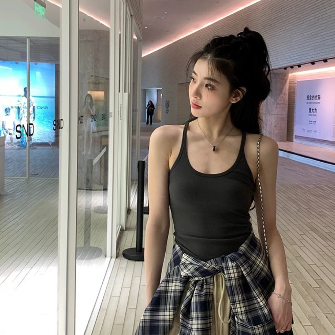 辣妹工装带胸垫打底白色背心女夏季纯欲性感内搭美背外穿显瘦上衣