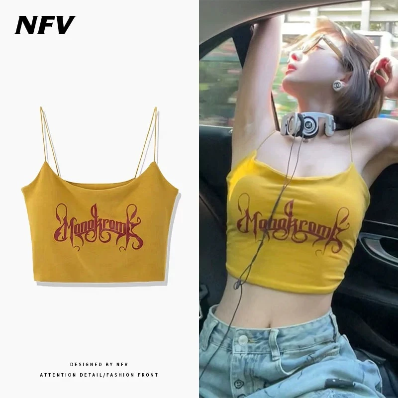 夏季网红印花吊带背心修身百搭自带胸垫打底吊带设计感显瘦吊带