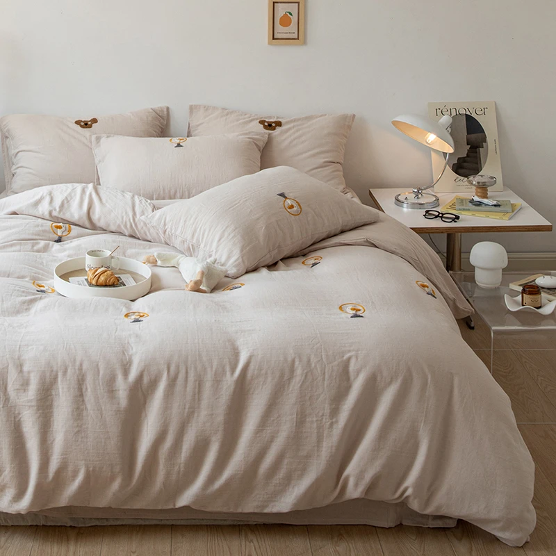 软糯双层纱丨纯棉四件套全棉2025新款床单被套可爱卡通毛巾绣床品