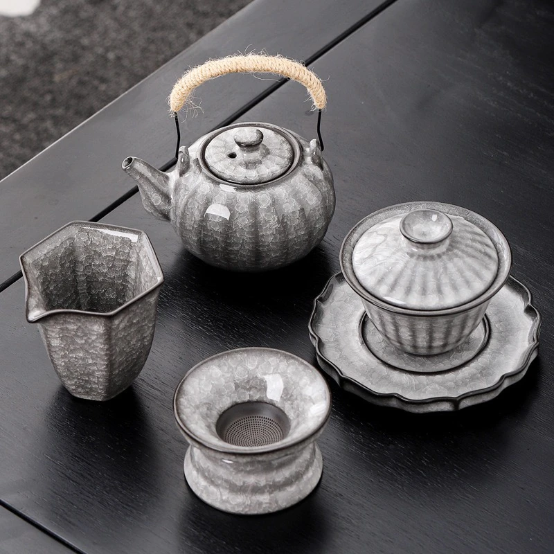 云礼茶器 黑冰盖碗茶壶陶瓷单个冰花纹开片三才泡茶碗茶杯品茗杯