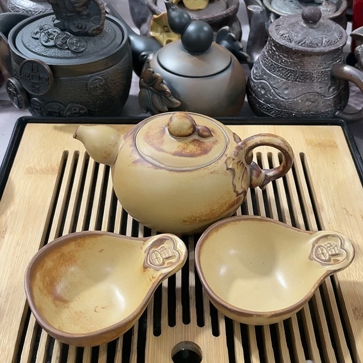 紫砂杯子柴烧一壶两杯