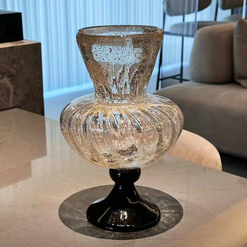 【透明洒金花瓶】中古芬顿琉璃摆件  高脚杯法式高级感艺术风灯花器