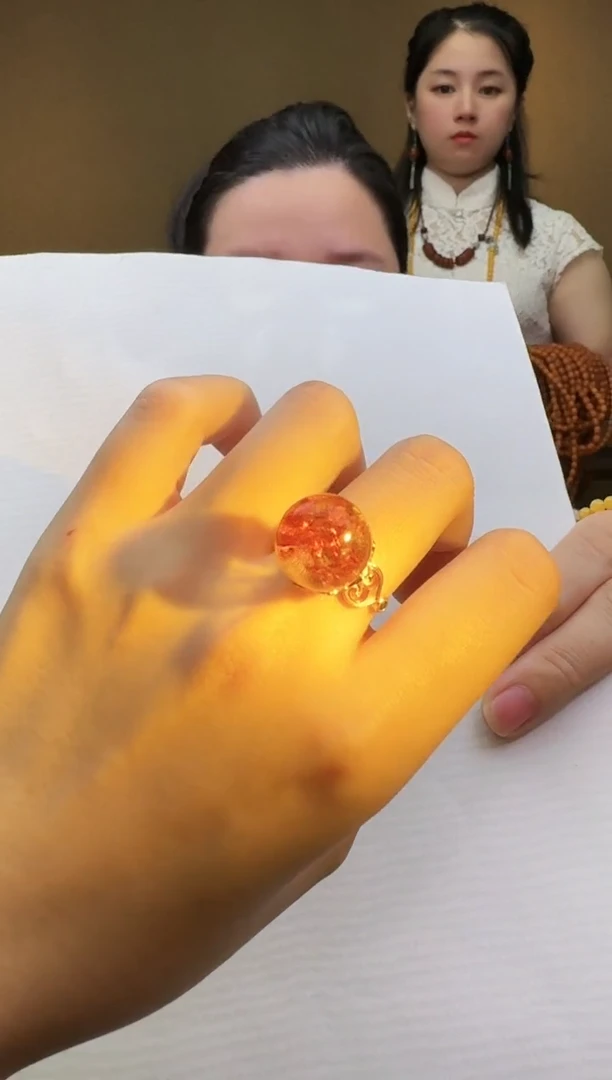 【闪购商品】琥珀珠宝奇石银S925镶嵌14+戒指