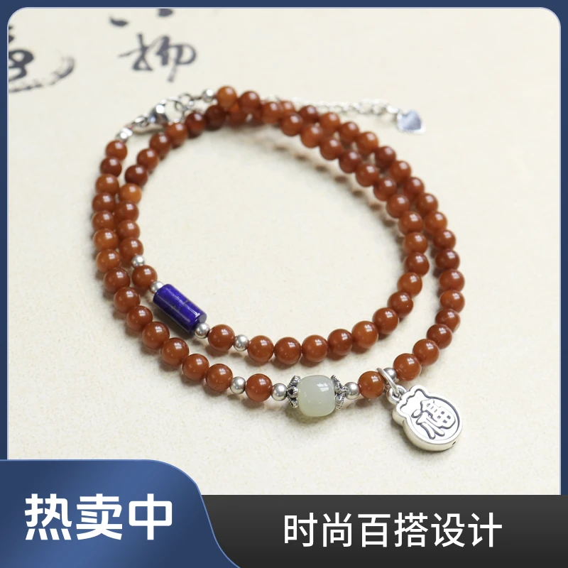 天然琥珀蜜蜡多圈时尚百搭设计款女款手链手饰