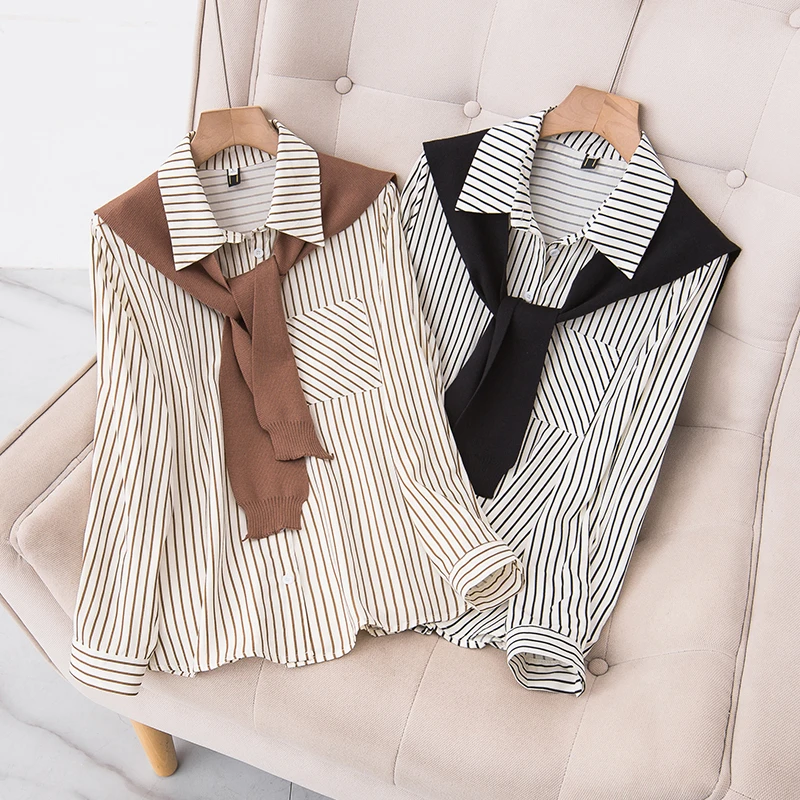 清61002大码女披肩显瘦两件套衬衣2025春季新款微胖妹妹宽松衬衫