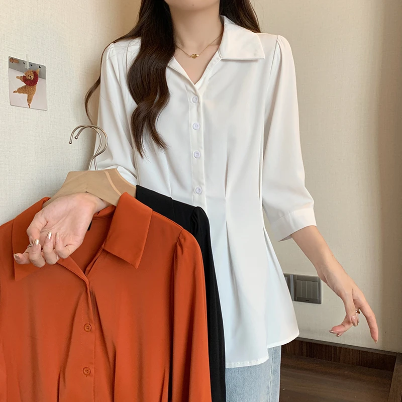 清12882大码女2025夏季新款胖mm设计感百搭衬衣收腰显瘦别致衬衫