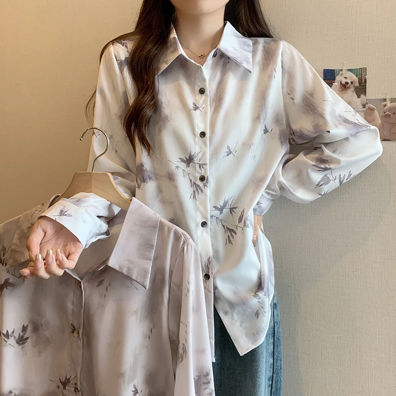 清61693大码女装时尚洋气显瘦衬衫2024秋季新款遮肉小众百搭衬衣