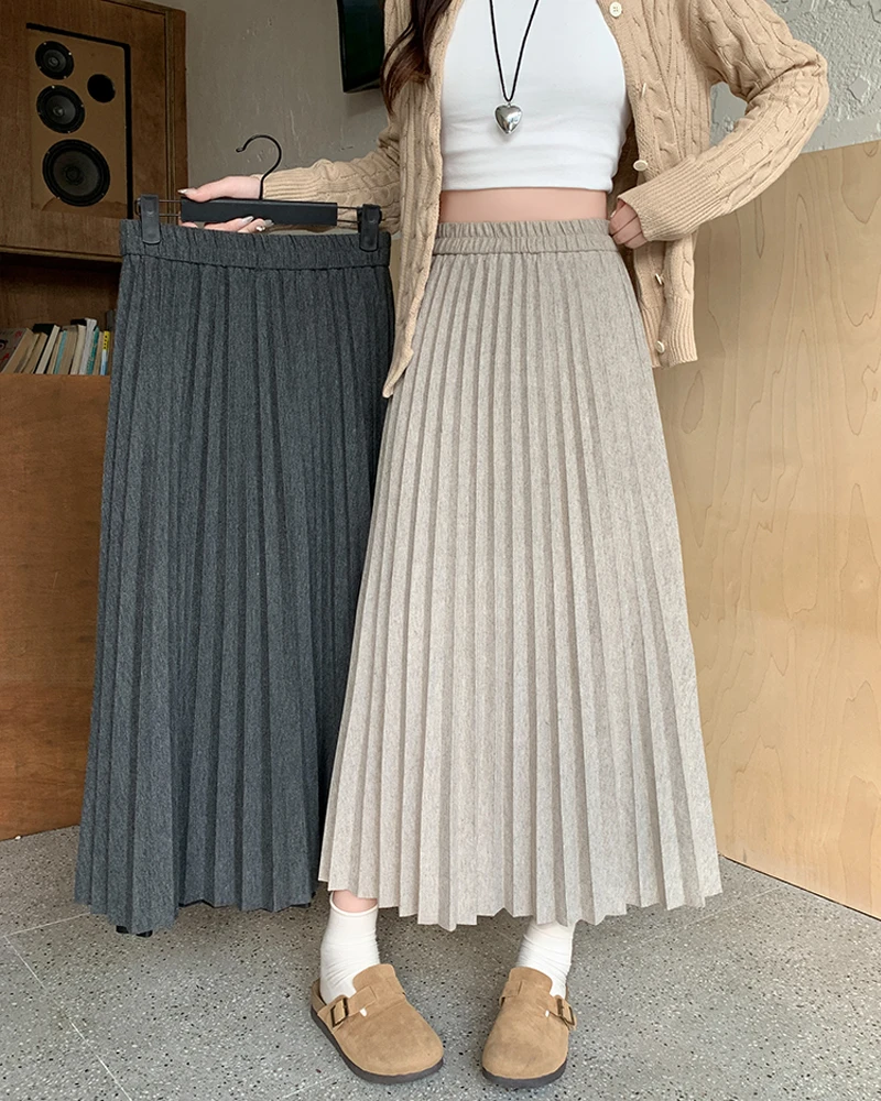 清大码胖mm2024秋季高腰百褶半身裙垂感a字裙中长款伞裙63705