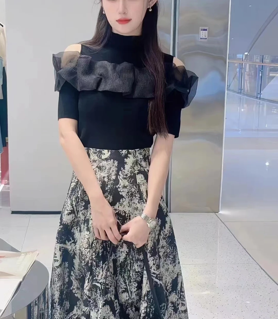 艾家2024早秋新款休闲气质拼接针织衫上衣女8045