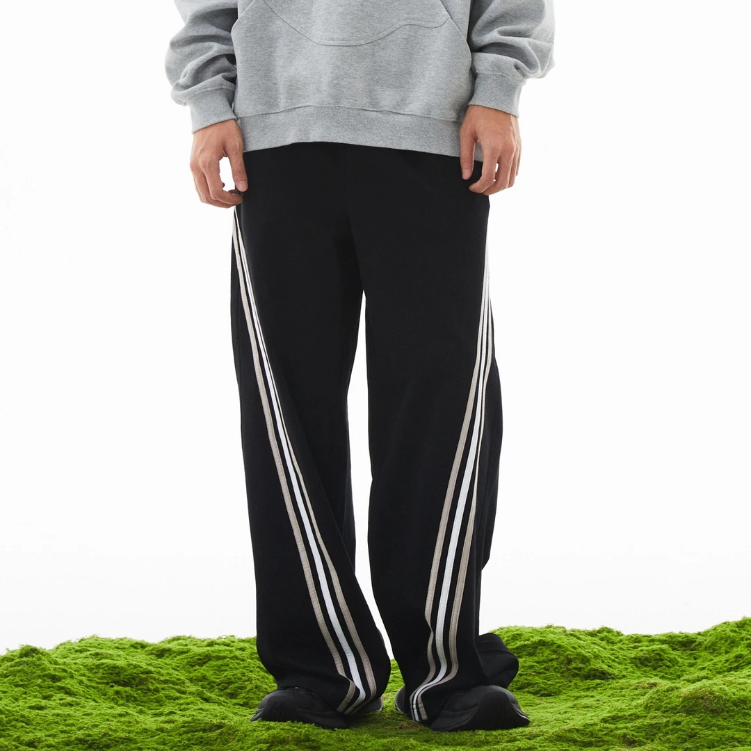 OaOO「STRIPES」拼接线条宽松阔腿卫裤 休闲裤子男女秋冬长裤健身