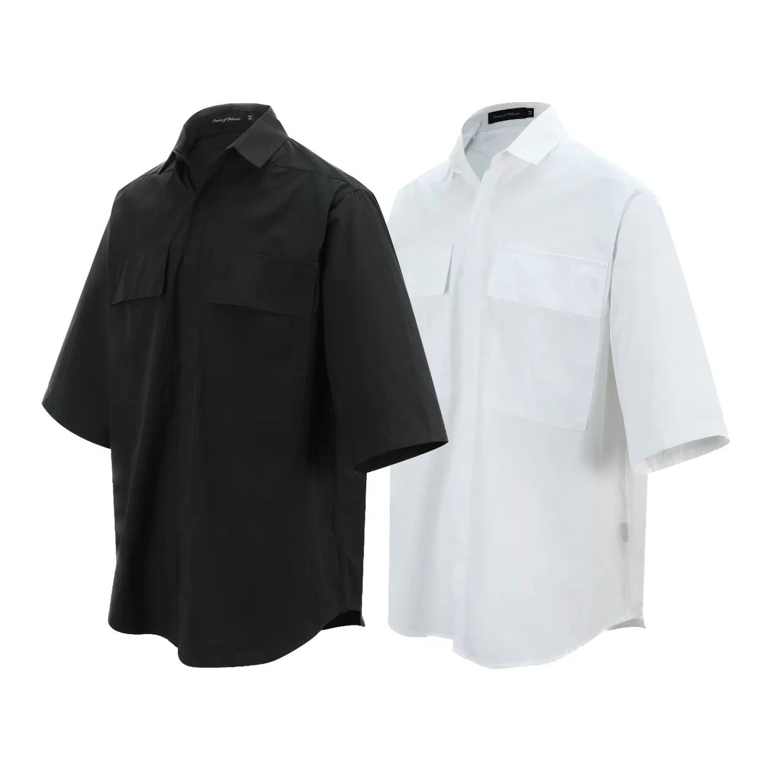 OaOO「东岸」工装口袋短袖衬衫 宽松版型可拆卸垫肩透气夏季衬衣