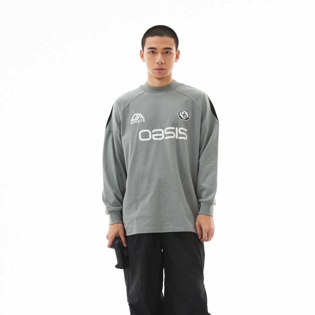 OaOO「OAFC」足球拼接长袖T恤 微高圆领休闲运动上衣秋冬复古宽松