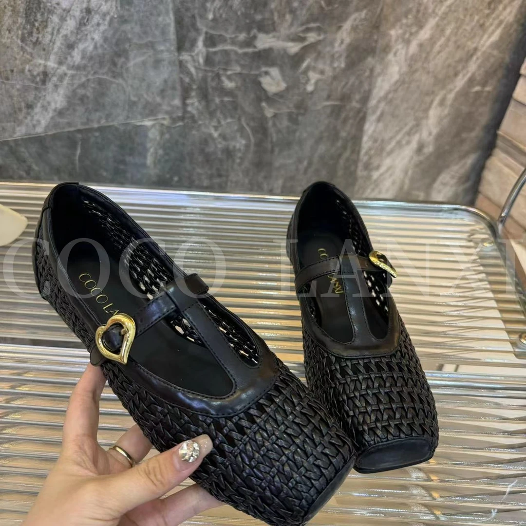 【KAGE】女士黑色软底编织气质百搭小单鞋24DX285LX