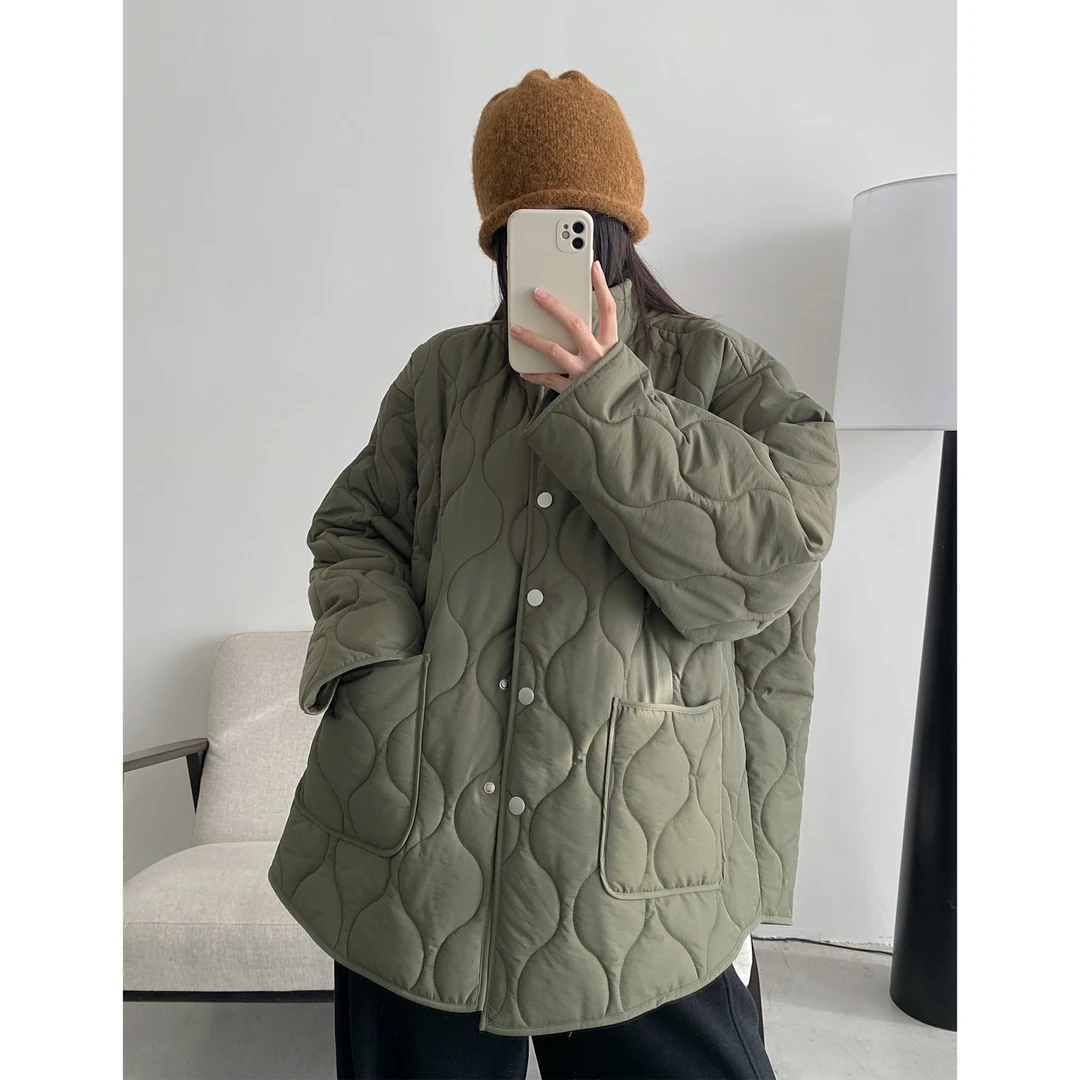 立领长袖加厚保暖棉服外套女秋冬季韩系设计感宽松棉袄上衣