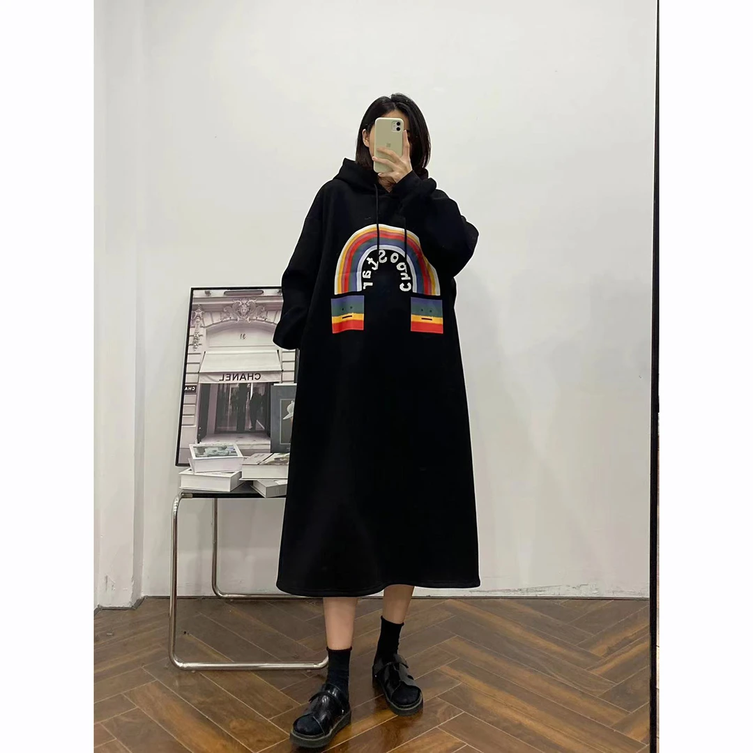 可爱印花连帽卫衣版型宽松显瘦减龄大码连衣裙