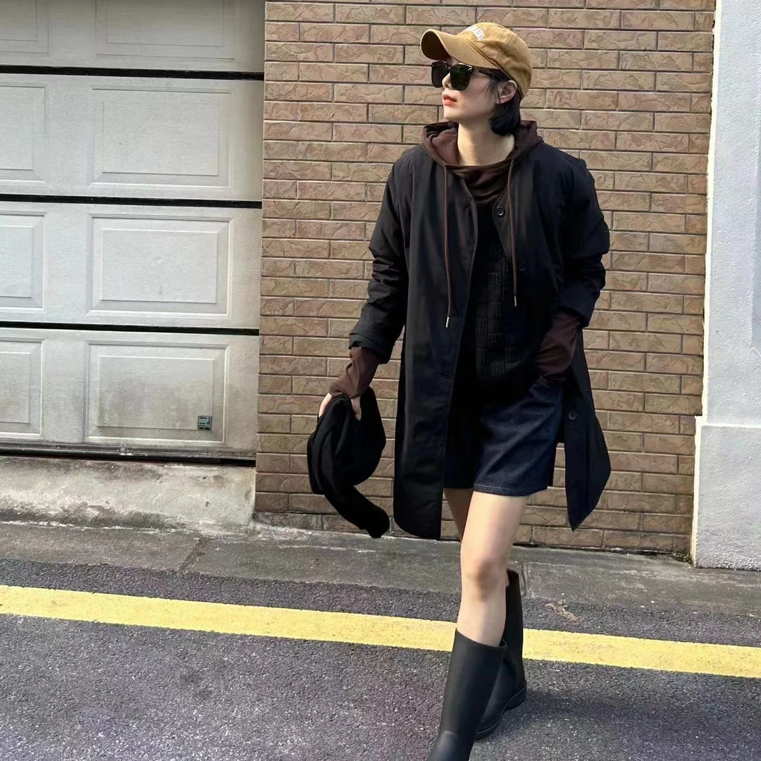 极简风无领中长款棉衣