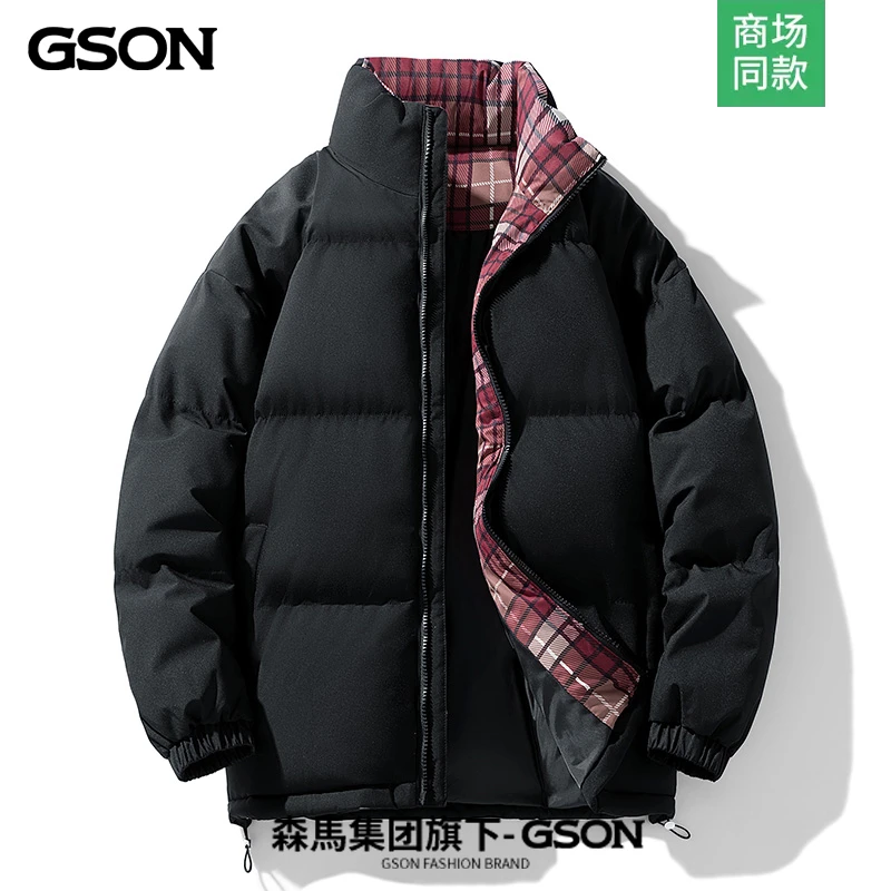 GSON格子棉服冬季新款加厚棉袄男女宽松港风潮牌情侣棉衣冬装外套