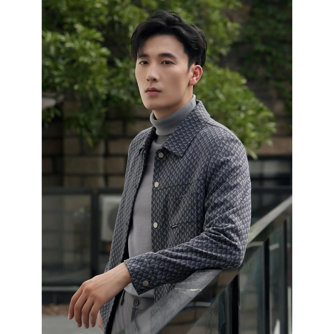 Lilanz/利郎男士时尚翻领秋季韩版茄克格子保暖修身 (23QJK202)