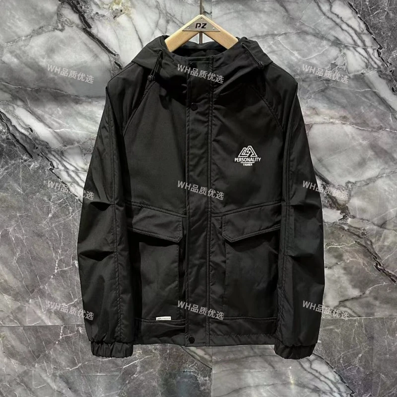 春秋帅气百搭简约连帽工装冲锋衣夹克外套315
